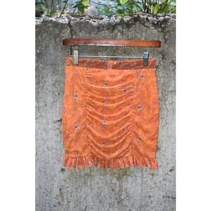 Free People XS Orange Floral Ruched Mini Skirt with Ruffle Hem